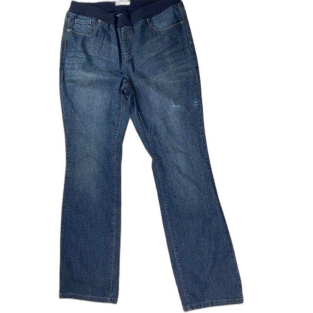 K Jordan Size 14 Womens Pull On Jeans Straight Stretch Med Wash Mid Rise